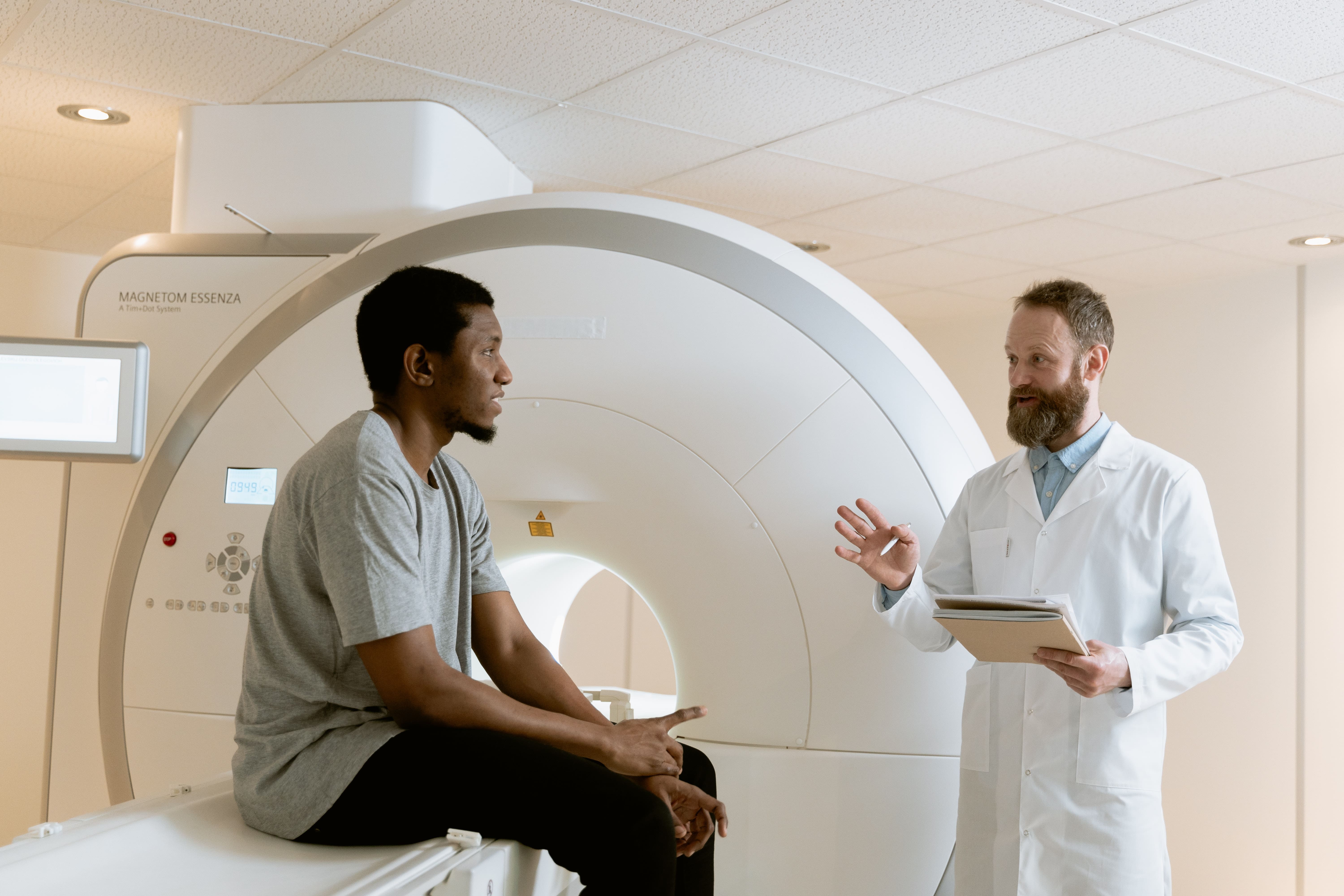 Patient and a doctor in a hospital laboratory